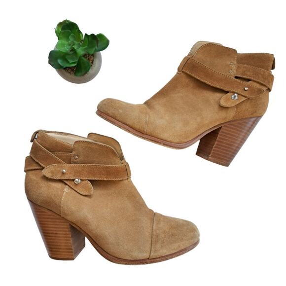 Rag & Bone Camel Tan Suede Harrow Bootie Size 8 Heeled Leather Ankle Boot - Picture 14 of 14